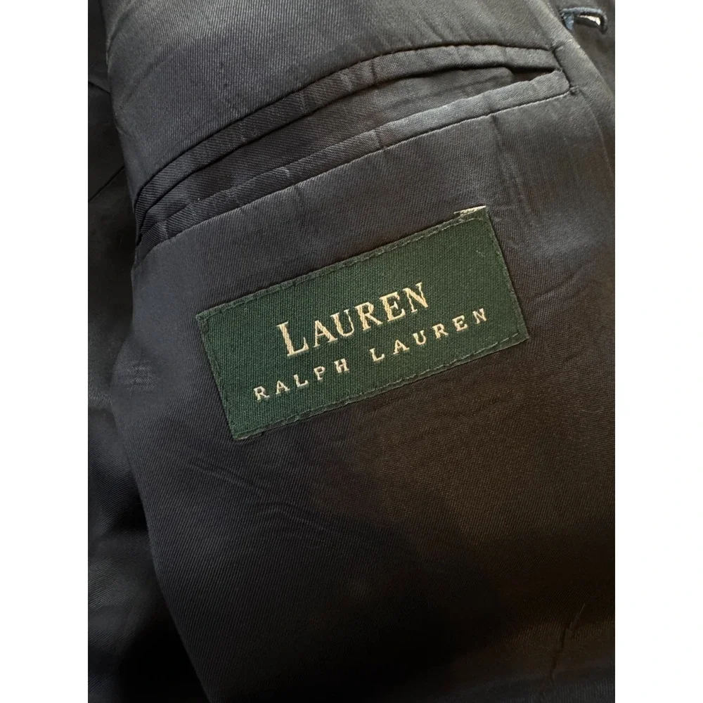 Ralph Lauren 40S‎ Short Blazer Navy Blue Pinstripe 3 Button Wool Jacket
